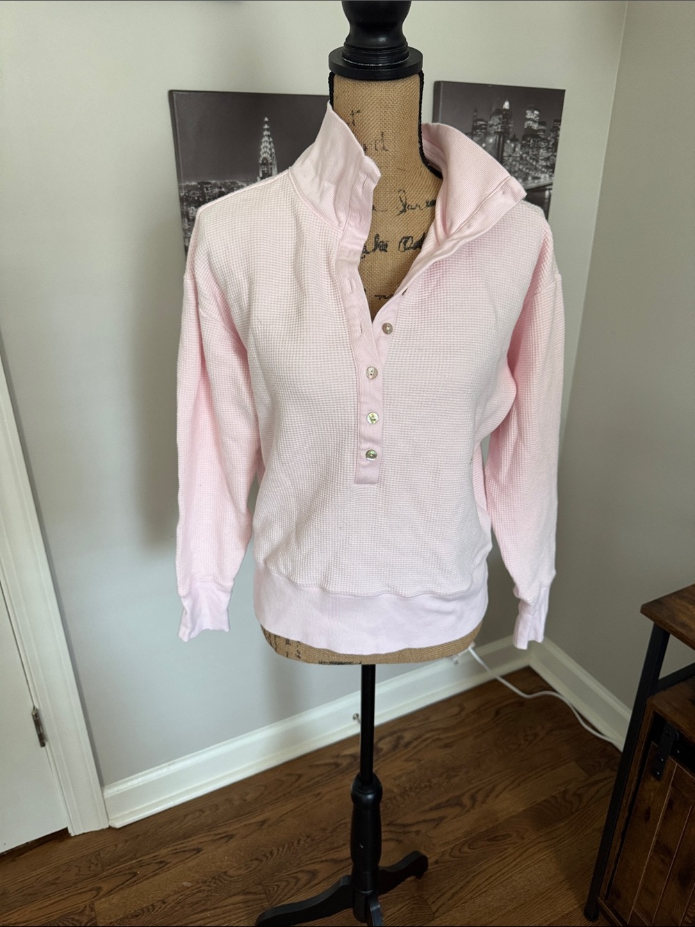 Negative Underwear Light Pink Waffle Henley Pullover